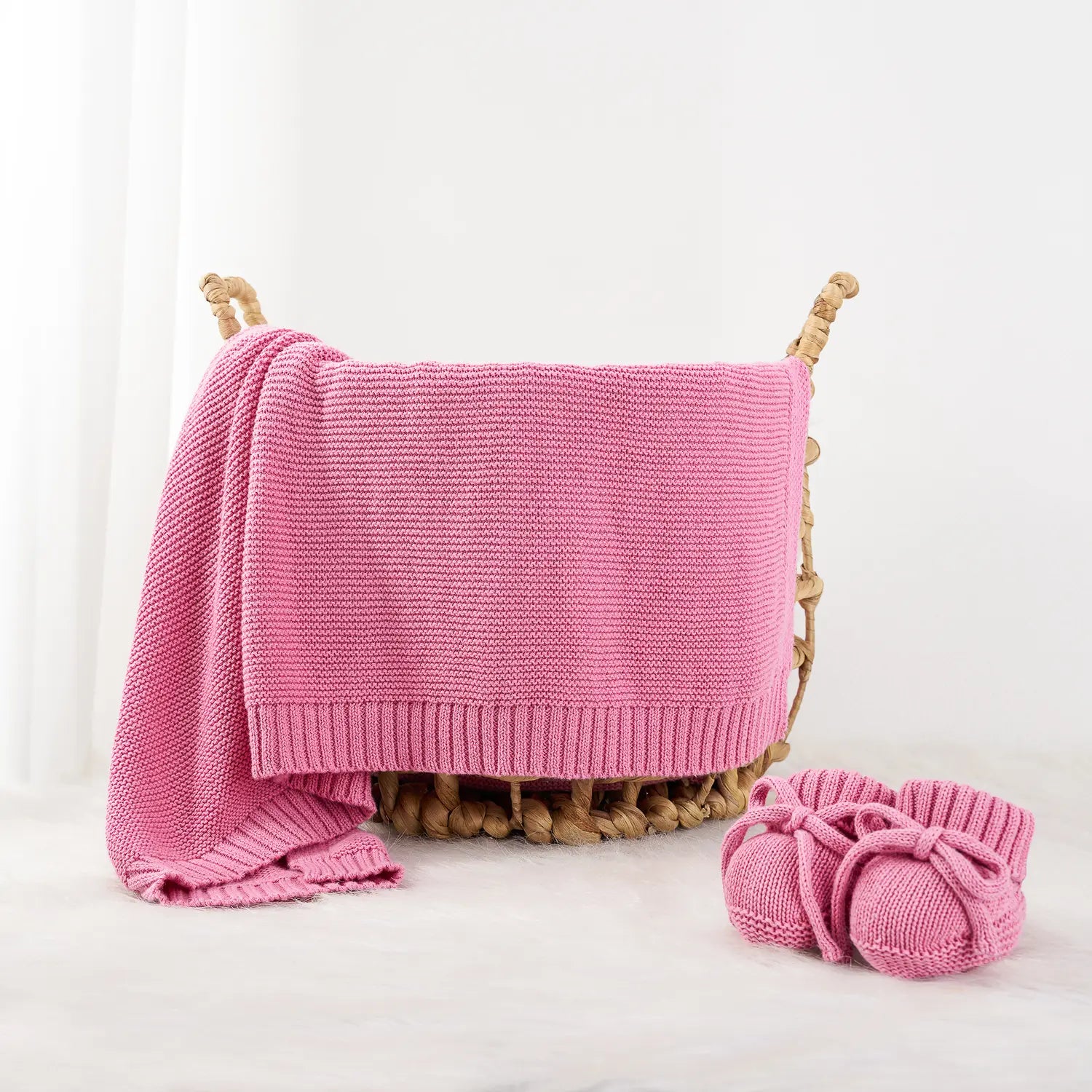 Classic Knit Cotton Baby Blanket in Rose Pink - Aaria Tees Aaria Tees