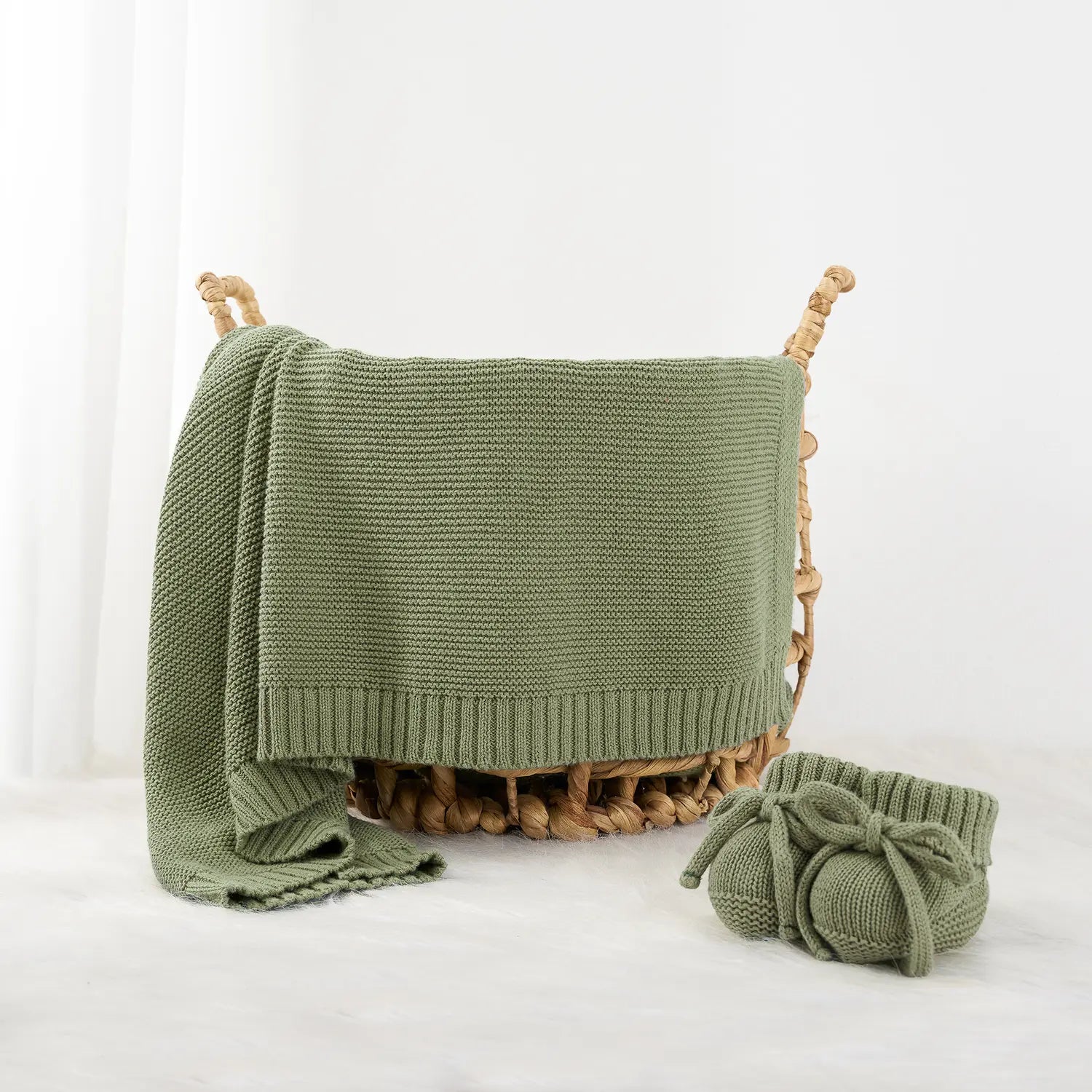 Classic Knit Cotton Baby Blanket in Sage Green - Aaria Tees Aaria Tees