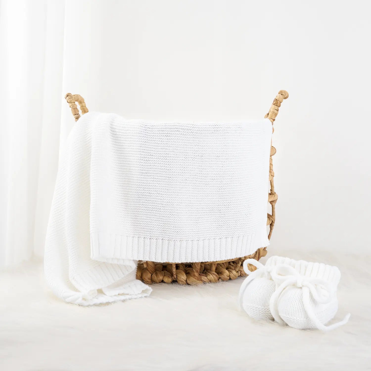Classic Knit Cotton Baby Blanket in White - Aaria Tees Aaria Tees