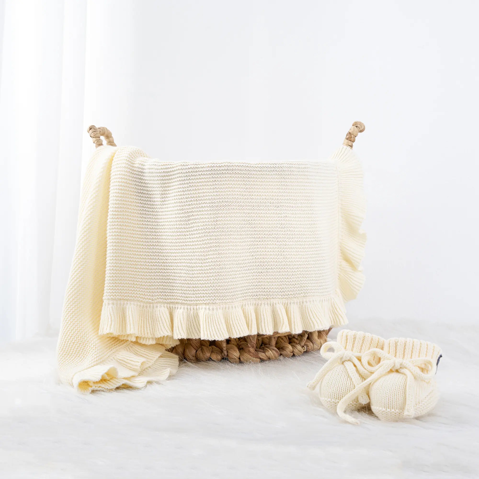 Ruffled Edge Knit Baby Blanket in Cream - Aaria Tees Aaria Tees