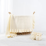 Ruffled Edge Knit Baby Blanket in Cream - Aaria Tees Aaria Tees