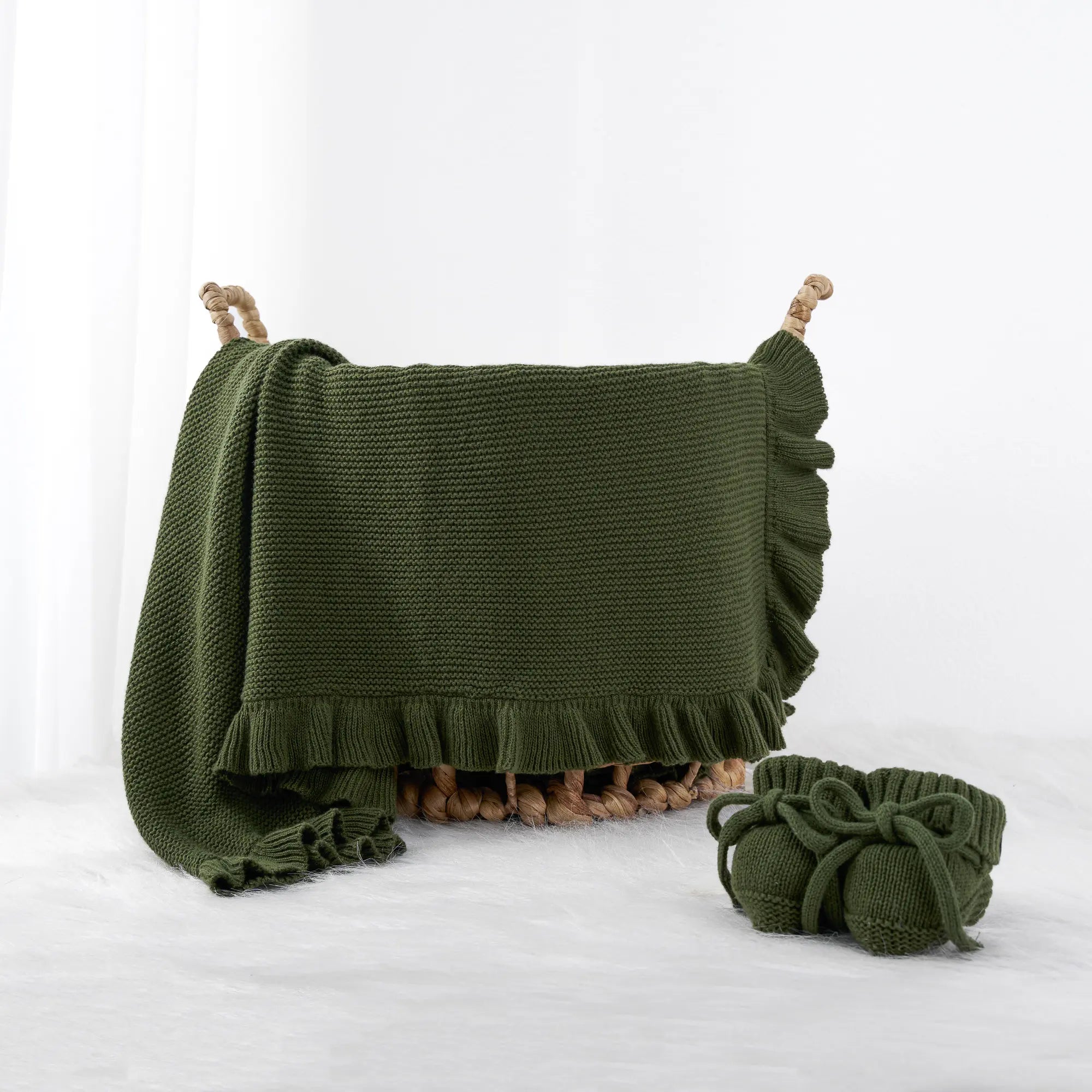 Ruffled Edge Knit Baby Blanket in Forest Green - Aaria Tees Aaria Tees