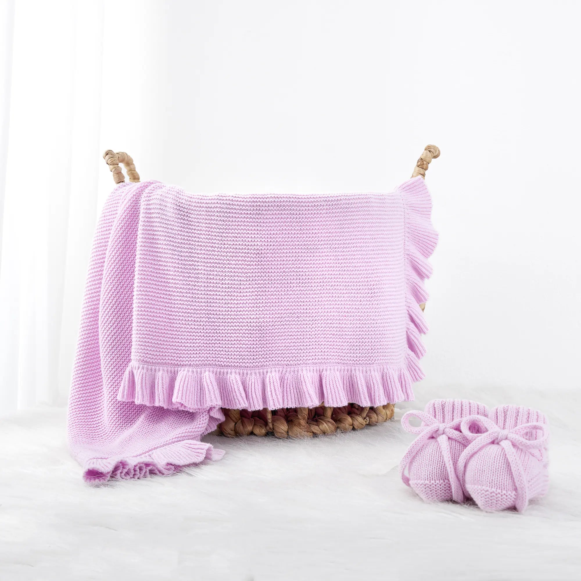 Ruffled Edge Knit Baby Blanket in Lilac - Aaria Tees Aaria Tees