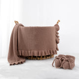 Ruffled Edge Knit Baby Blanket in Mocha - Aaria Tees Aaria Tees
