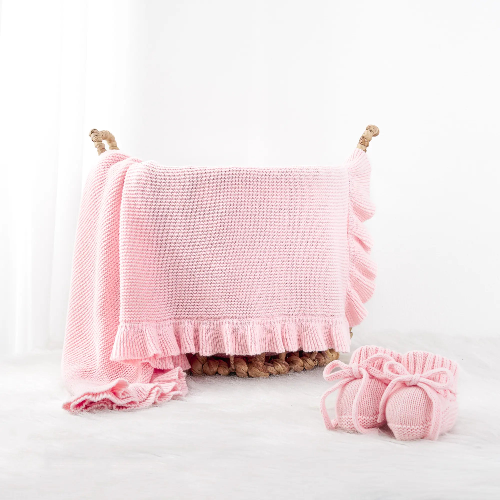 Ruffled Edge Knit Baby Blanket in Pink - Aaria Tees Aaria Tees