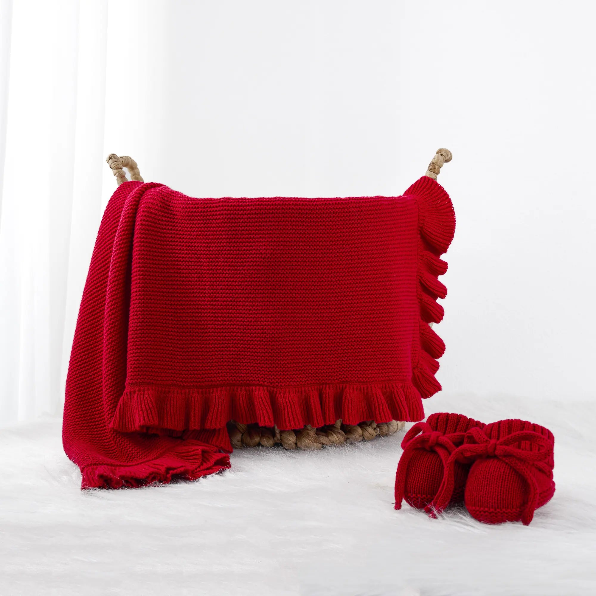 Ruffled Edge Knit Baby Blanket in Red Xmas - Aaria Tees Aaria Tees