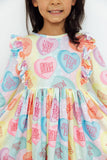 Conversation Hearts 3/4 Sleeve Ruffle Twirl Dress - Aaria Tees Aaria Tees
