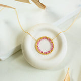 Pink Gemstone Halo Necklace Aaria Tees