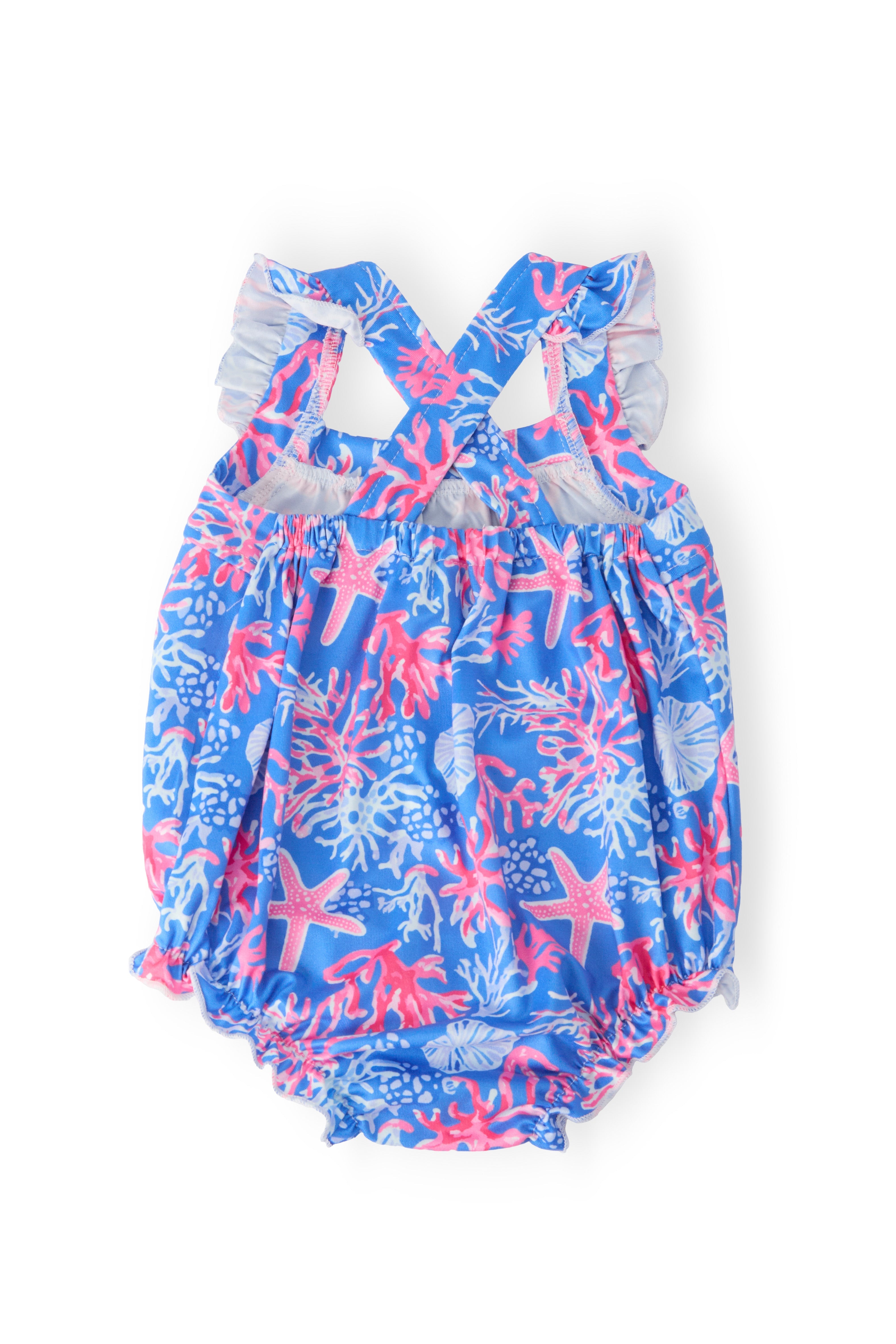 Coral Cove Ruffle Cross Back Romper - Aaria Tees Aaria Tees