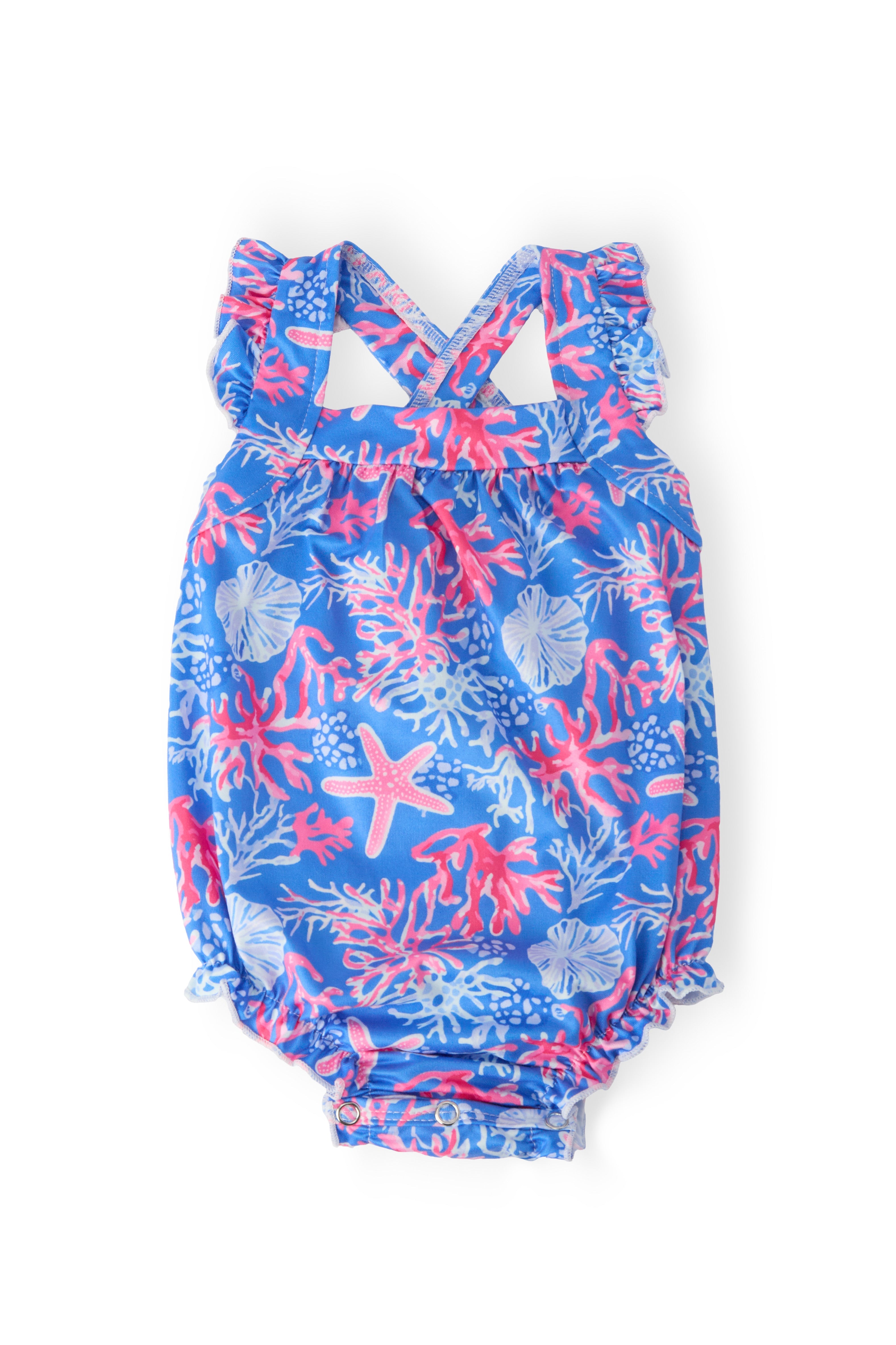 Coral Cove Ruffle Cross Back Romper - Aaria Tees Aaria Tees