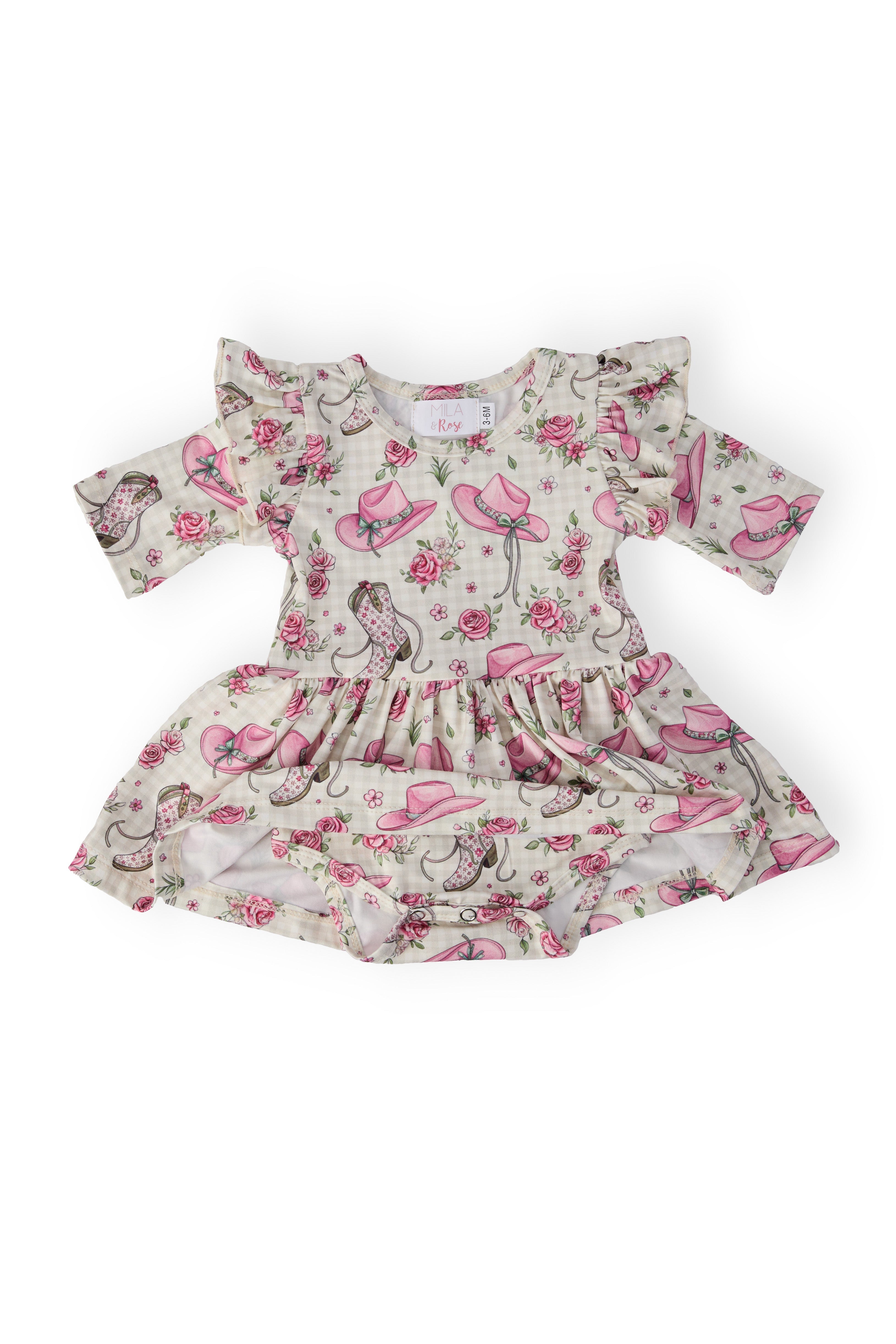 Cowgirl Cutie 3/4 Sleeve Flutter Twirl Bodysuit - Aaria Tees Aaria Tees
