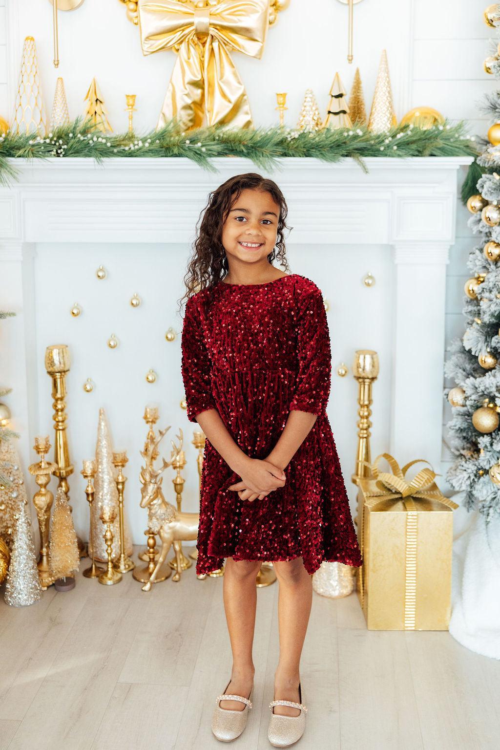 Cranberry Velvet Sequin Dress - Aaria Tees Aaria Tees