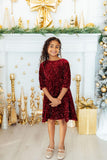 Cranberry Velvet Sequin Dress - Aaria Tees Aaria Tees