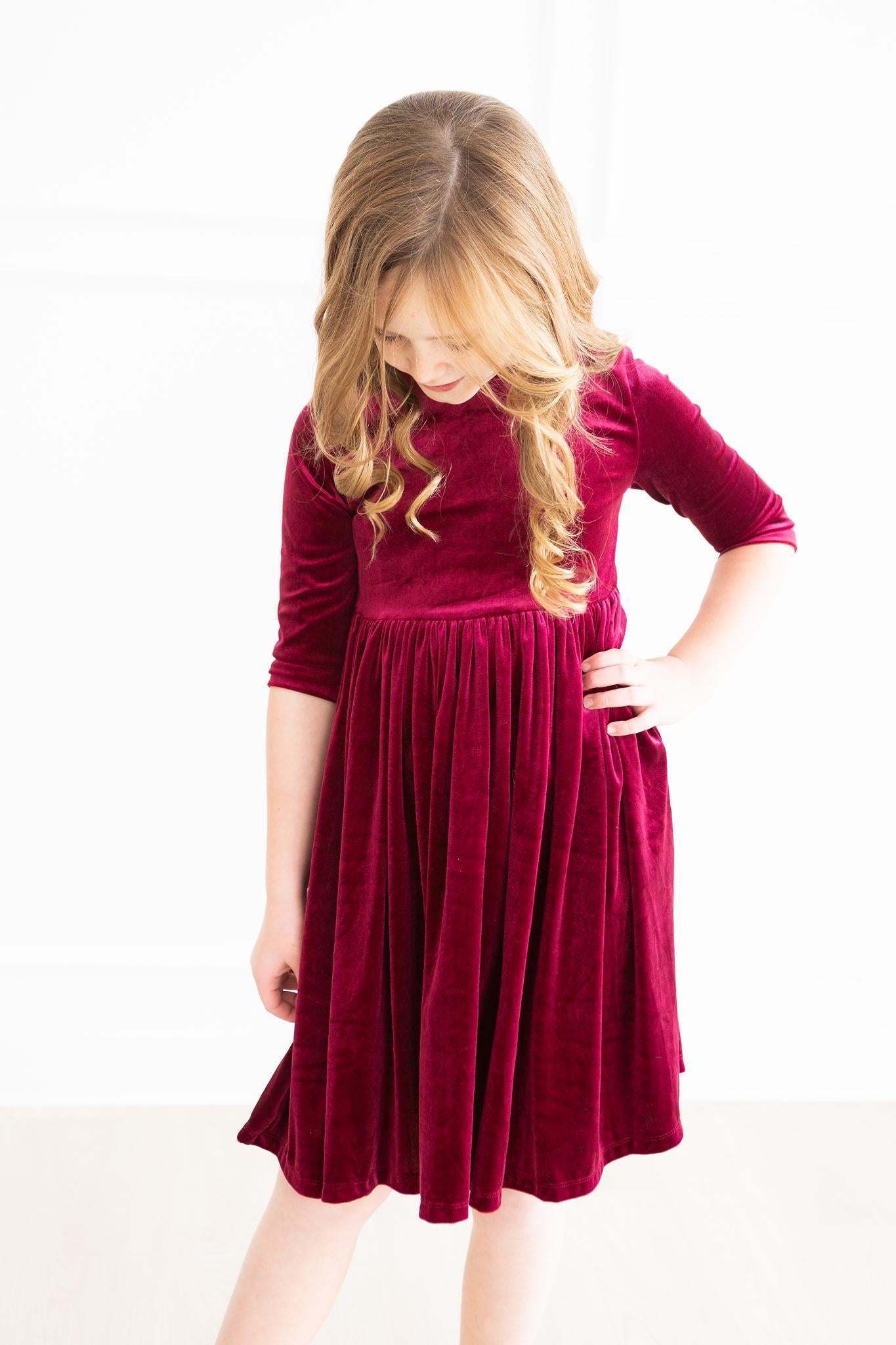 Cranberry Velvet Twirl Dress - Aaria Tees Aaria Tees
