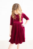 Cranberry Velvet Twirl Dress - Aaria Tees Aaria Tees