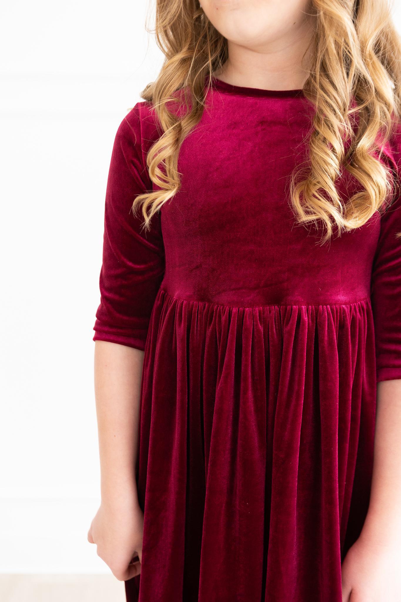 Cranberry Velvet Twirl Dress - Aaria Tees Aaria Tees