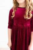 Cranberry Velvet Twirl Dress - Aaria Tees Aaria Tees