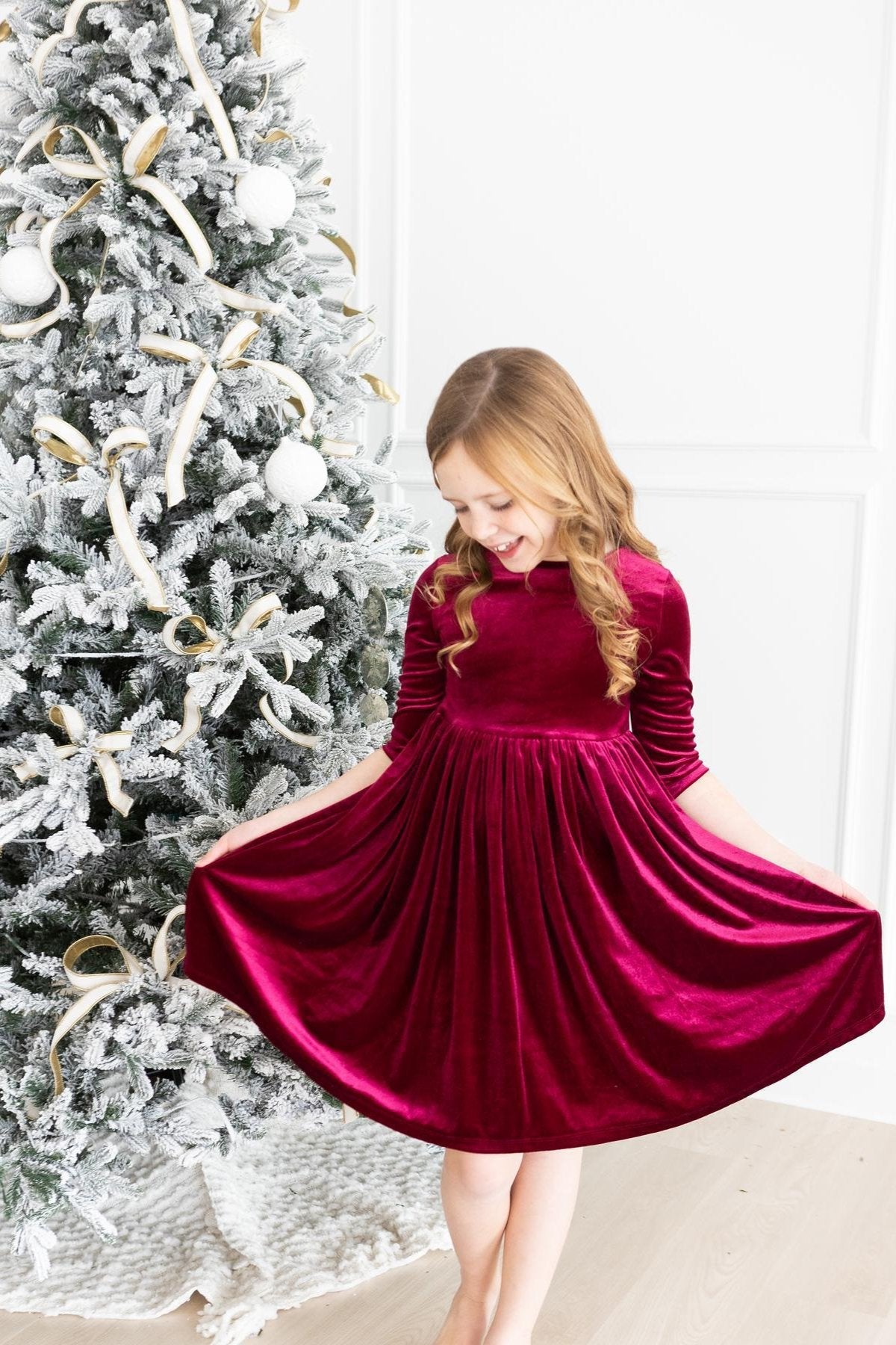 Cranberry Velvet Twirl Dress - Aaria Tees