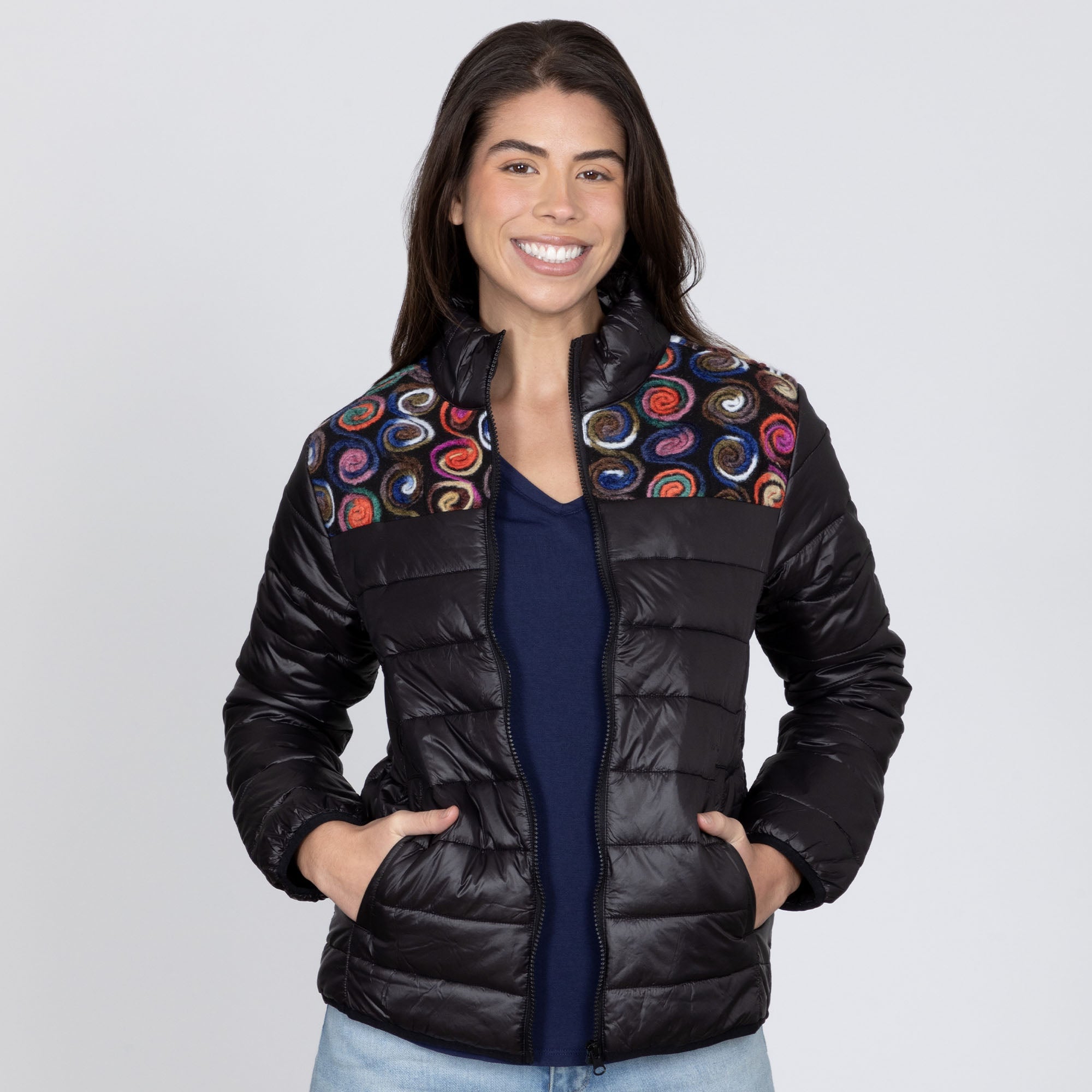 Mixed Fabric Embroidery Insulated Jacket - Aaria Tees Aaria Tees