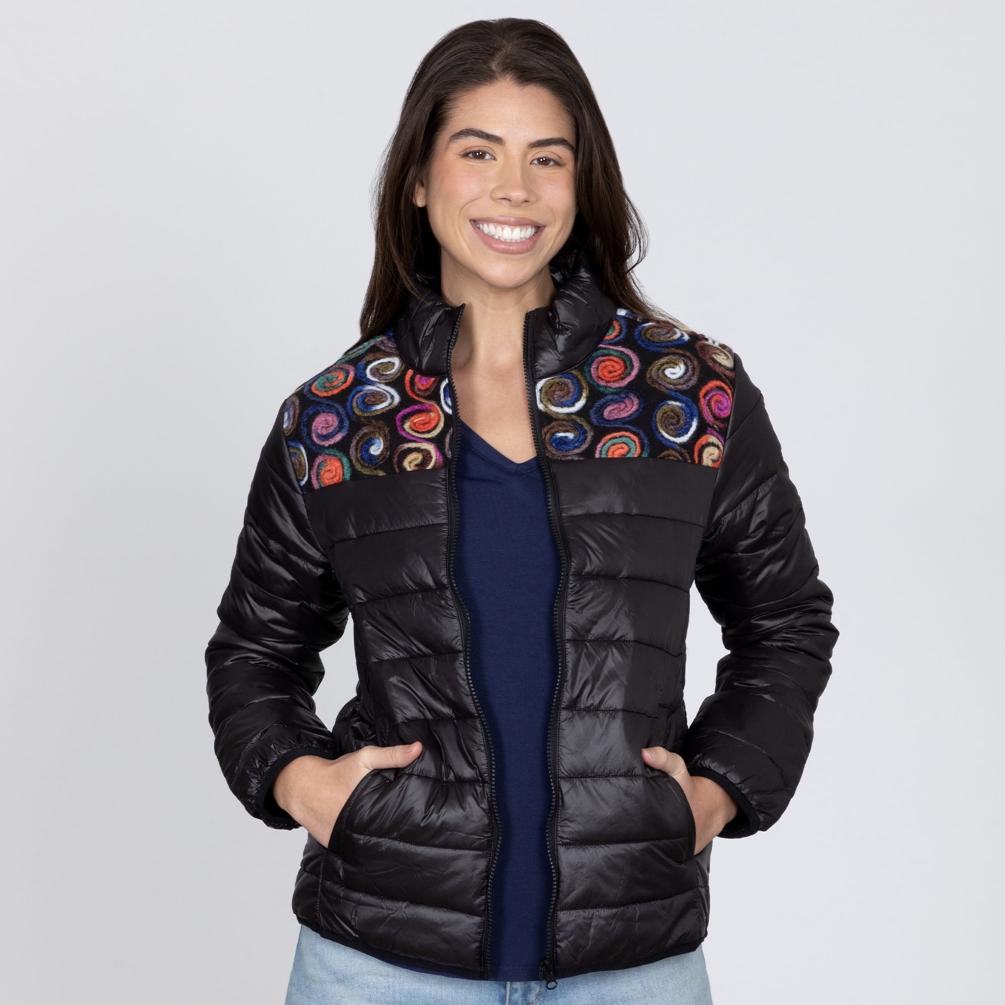 Mixed Fabric Embroidery Insulated Jacket - Aaria Tees Aaria Tees