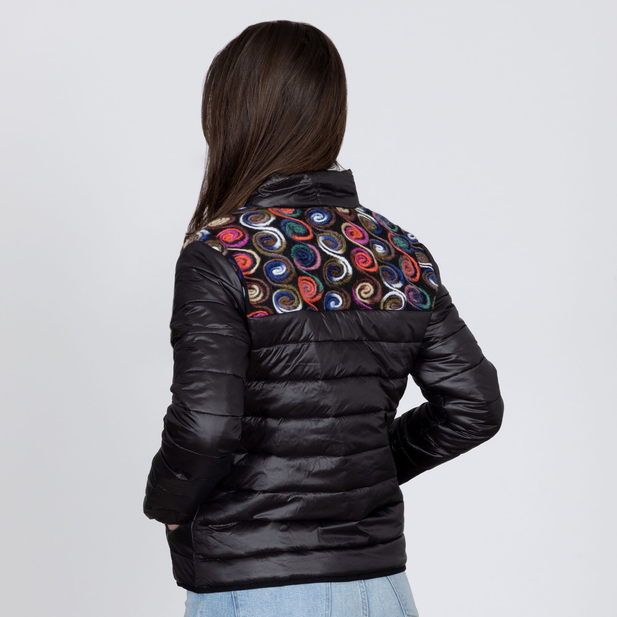 Mixed Fabric Embroidery Insulated Jacket - Aaria Tees Aaria Tees