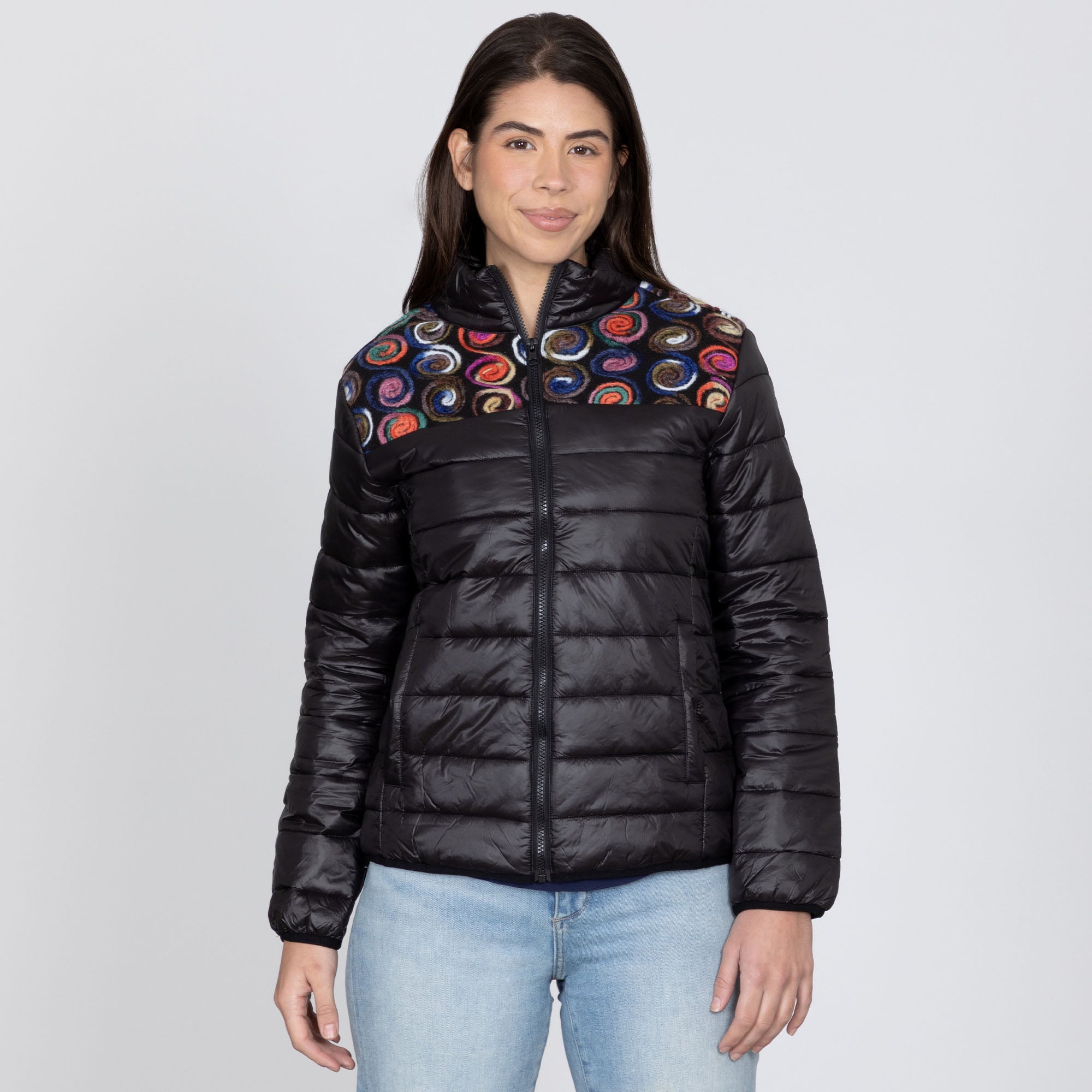 Mixed Fabric Embroidery Insulated Jacket - Aaria Tees Aaria Tees