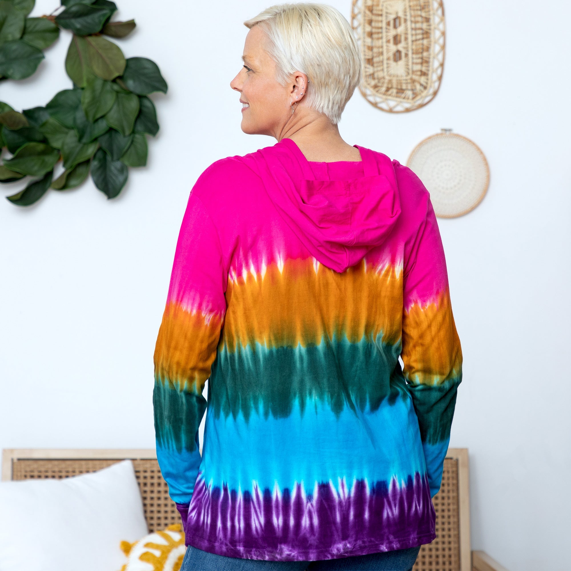 Rainbow Tie-Dye Hooded Tunic - Aaria Tees Aaria Tees