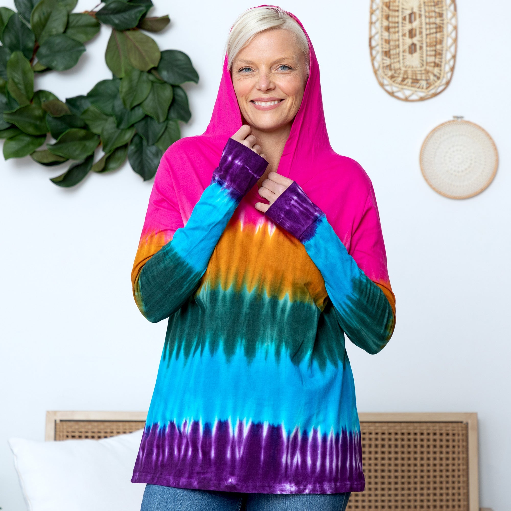 Rainbow Tie-Dye Hooded Tunic - Aaria Tees Aaria Tees