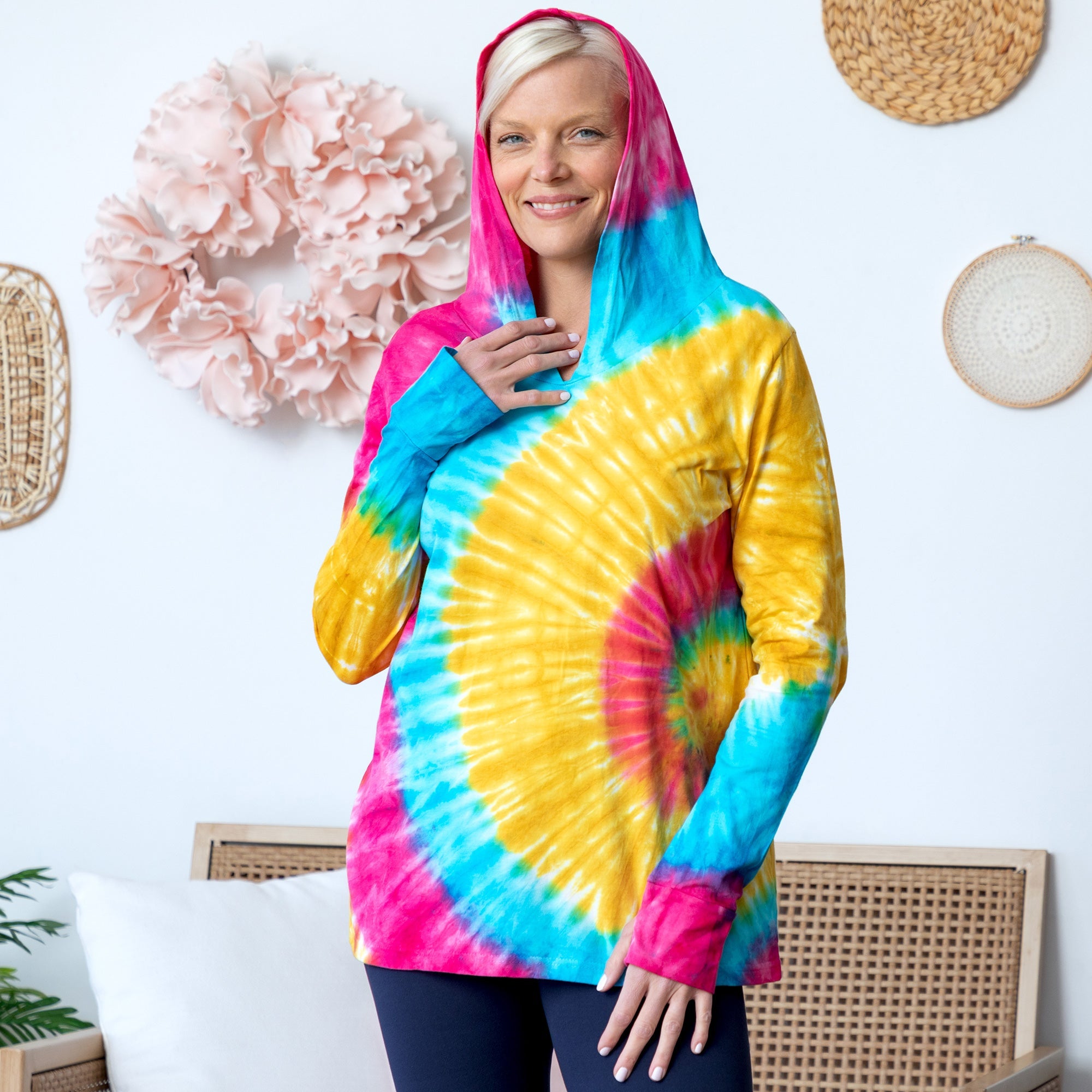 Rainbow Tie-Dye Hooded Tunic - Aaria Tees Aaria Tees