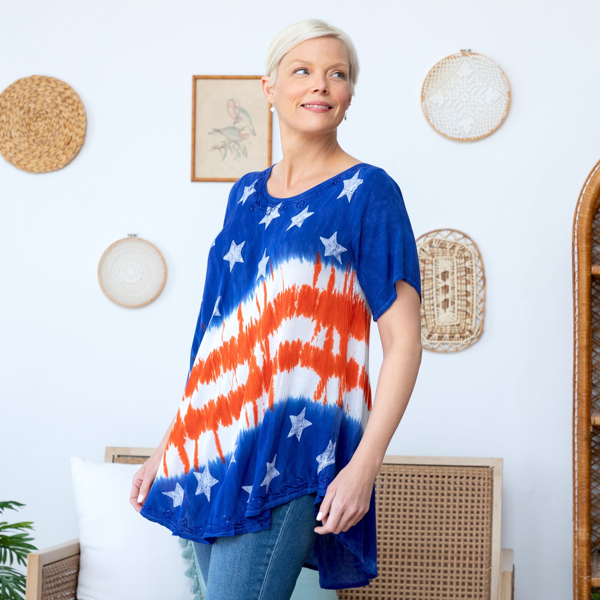 Diagonal Stars & Stripes Short Sleeve Tunic - Aaria Tees Aaria Tees