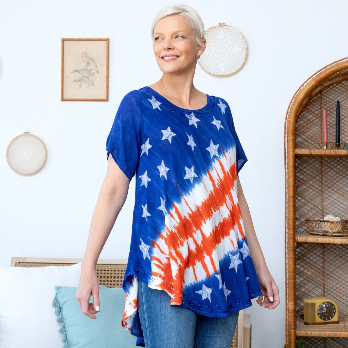 Diagonal Stars & Stripes Short Sleeve Tunic - Aaria Tees