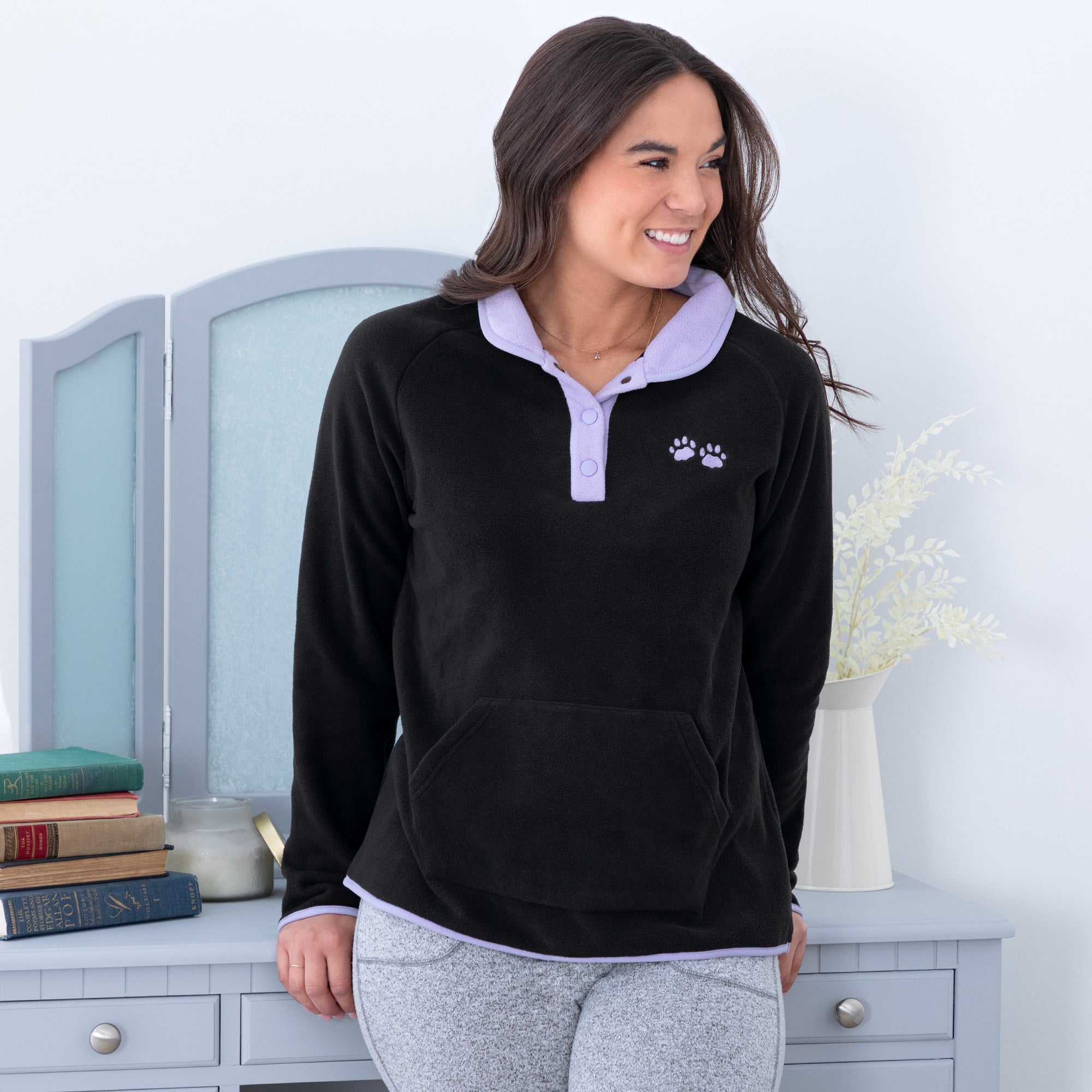 Paw Print Cadet Snap Fleece Pullover - Aaria Tees Aaria Tees