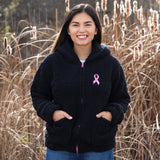 Pink Ribbon Plush Sherpa Fleece Zip Up Hooded Jacket - Aaria Tees Aaria Tees