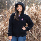 Pink Ribbon Plush Sherpa Fleece Zip Up Hooded Jacket - Aaria Tees Aaria Tees