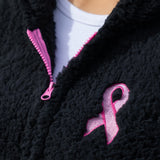 Pink Ribbon Plush Sherpa Fleece Zip Up Hooded Jacket - Aaria Tees Aaria Tees