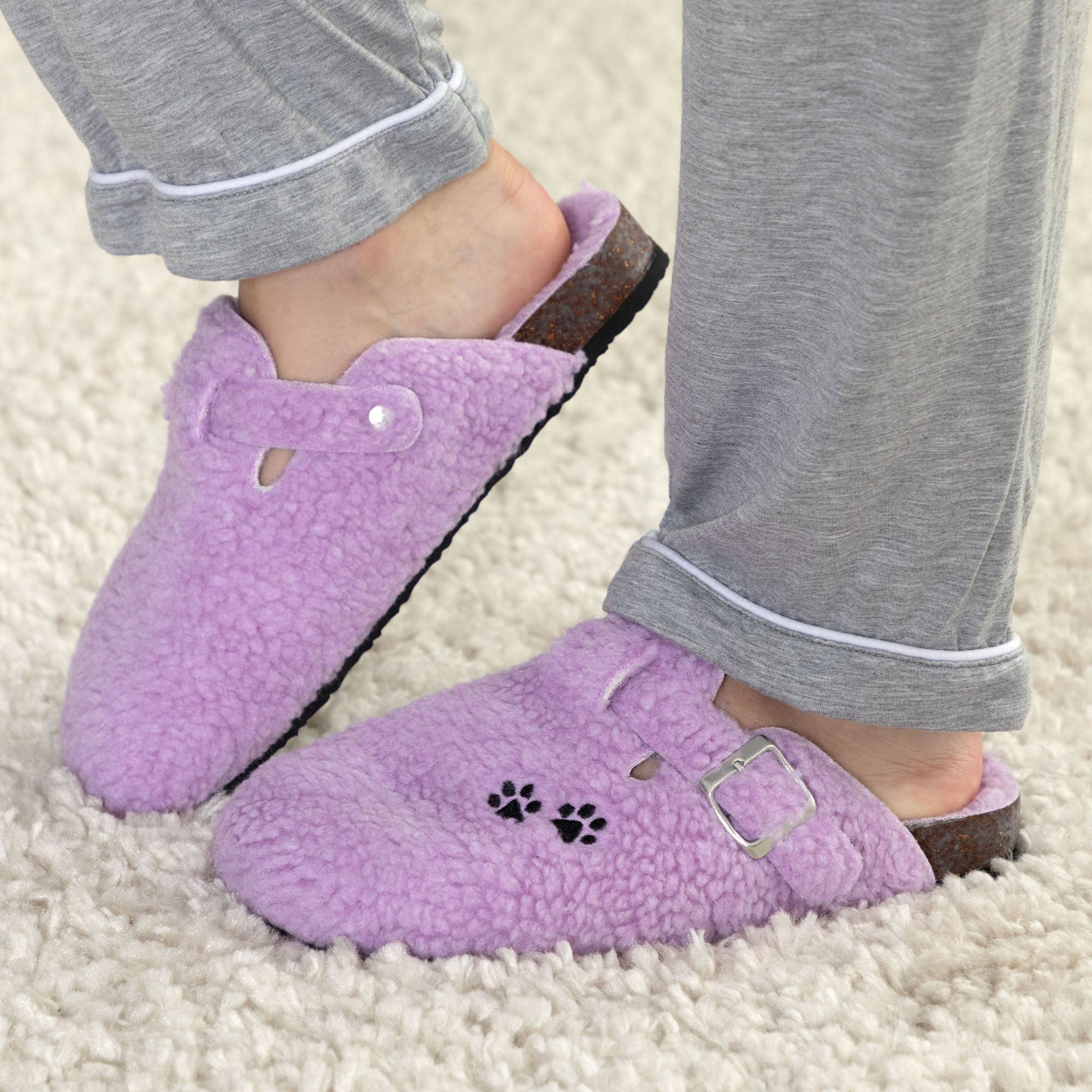 Paw Print Plush Sherpa Fleece Clog Slippers - Aaria Tees Aaria Tees