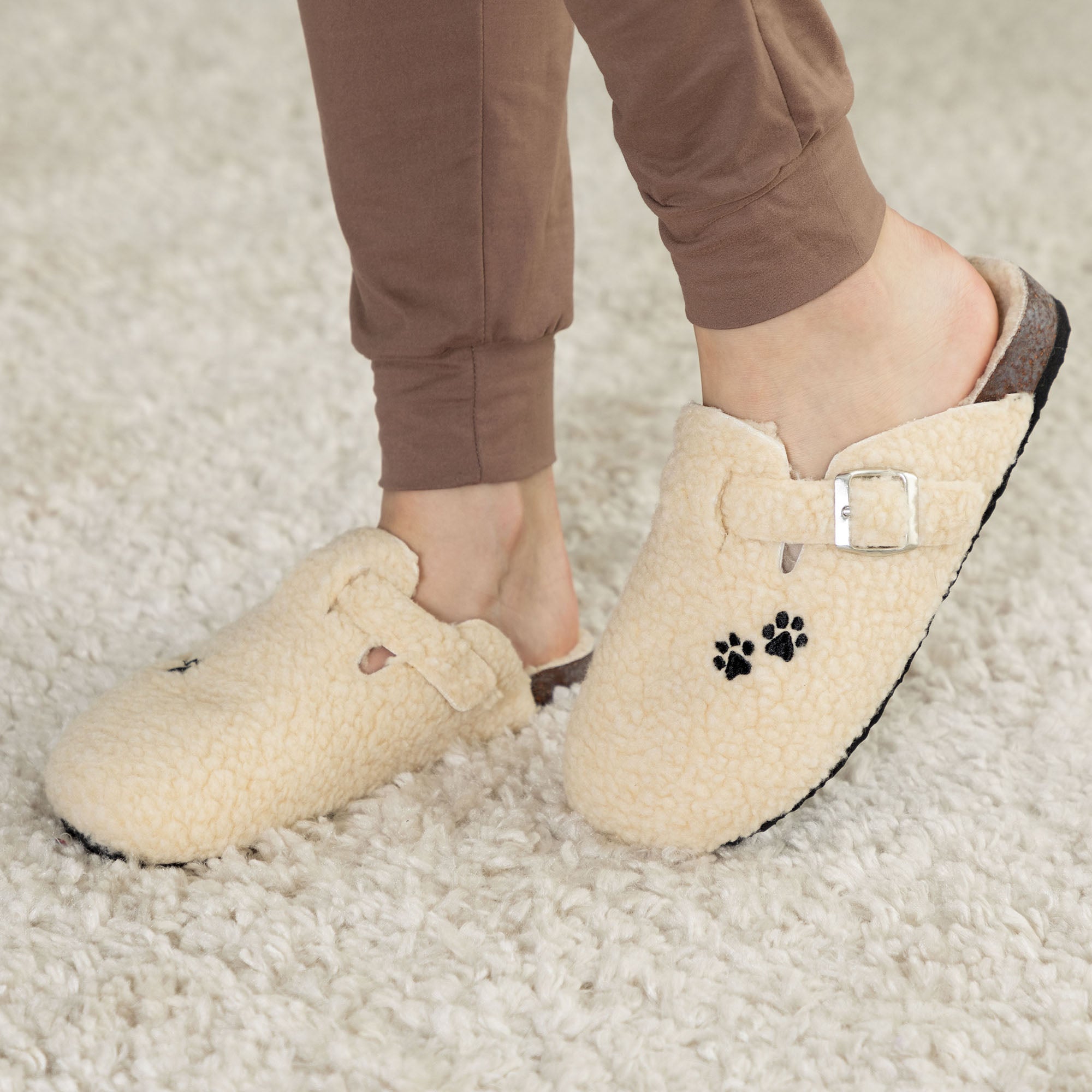 Paw Print Plush Sherpa Fleece Clog Slippers - Aaria Tees Aaria Tees