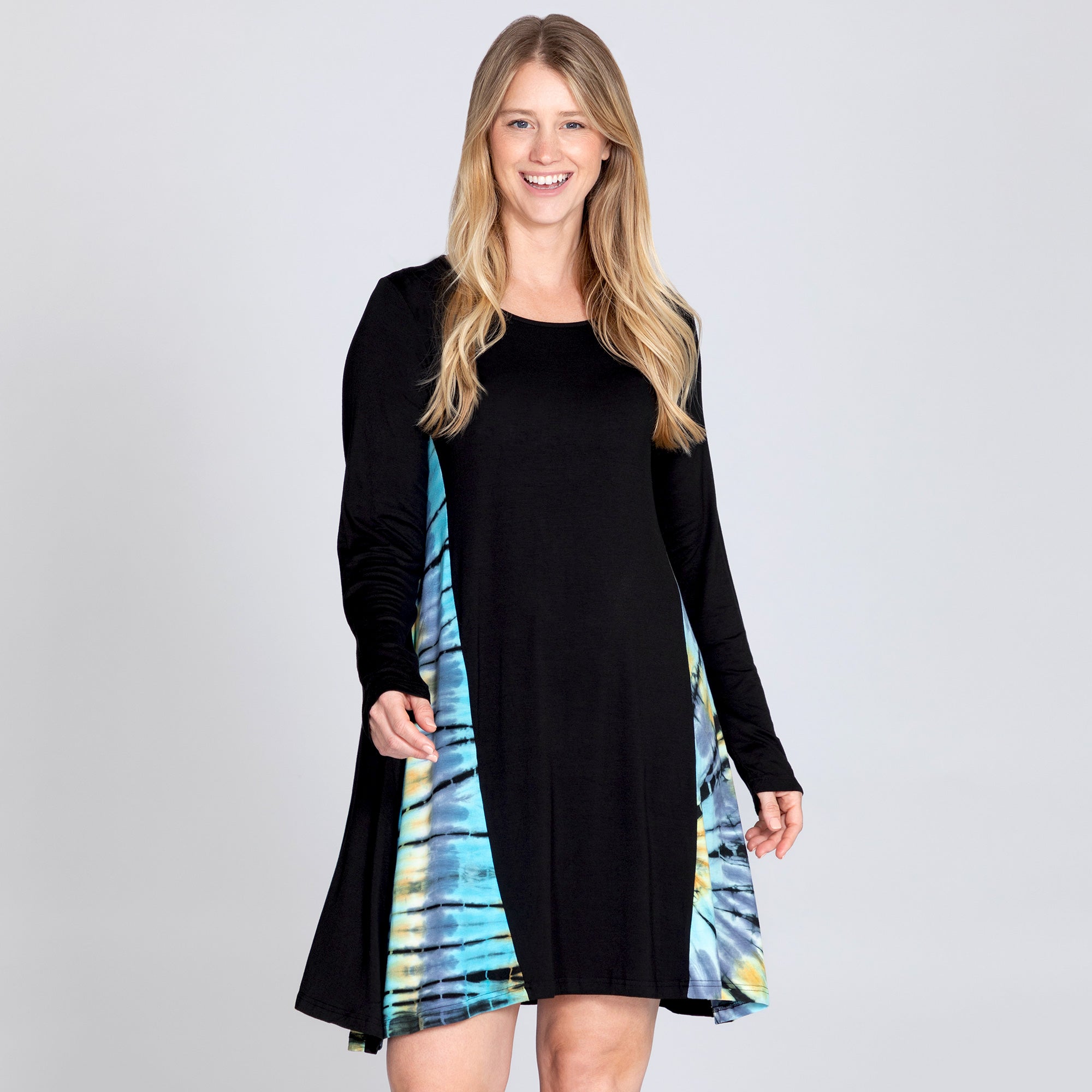 Long Sleeve Tie-Dye Side Panel Dress - Aaria Tees Aaria Tees