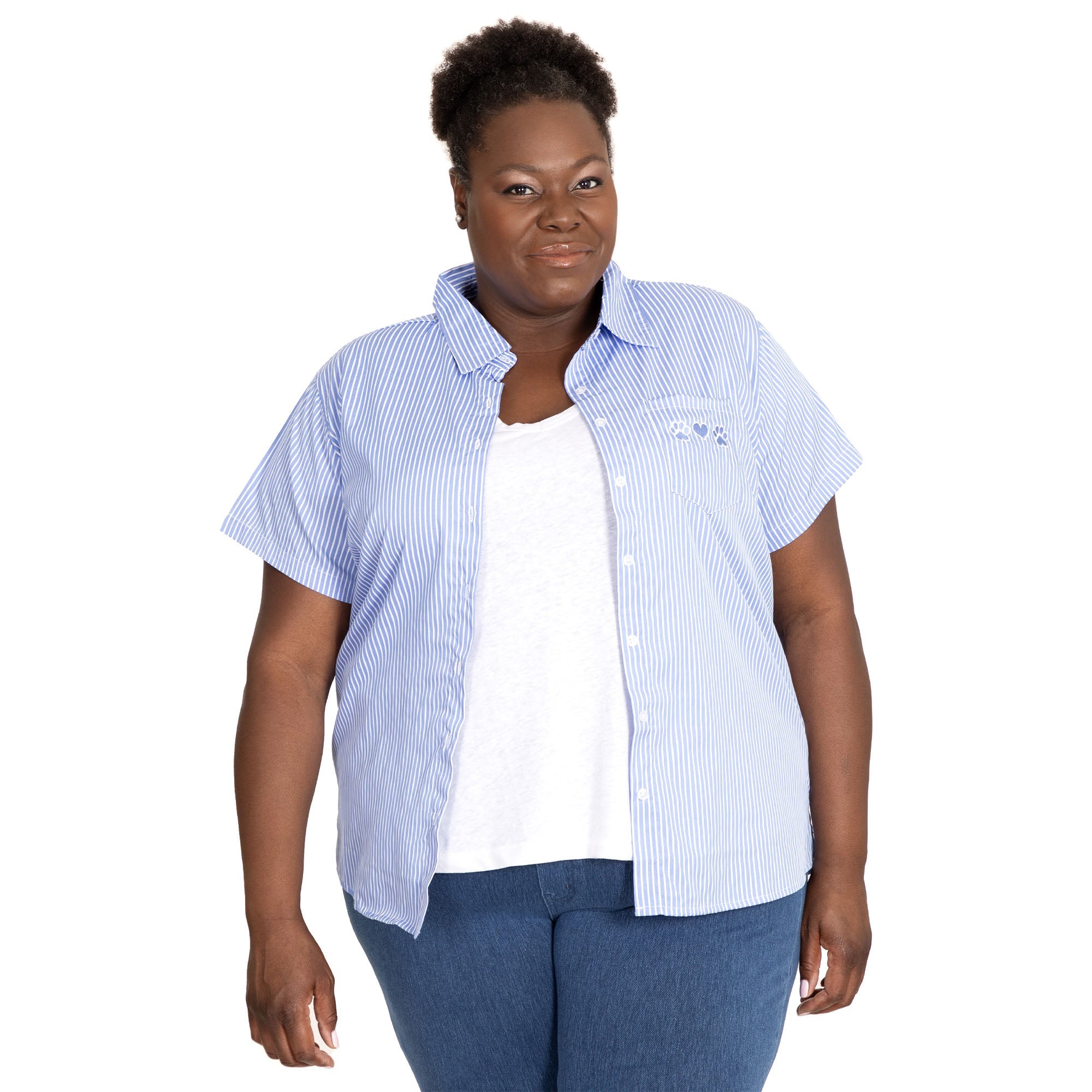 Pinstripe Pet Short Sleeve Button Up Shirt - Aaria Tees Aaria Tees