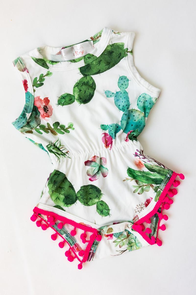 Cute Cactus Pom Pom Romper - Aaria Tees Aaria Tees