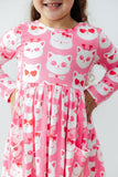 Cutie Cat L/S Pocket Twirl Dress - Aaria Tees Aaria Tees