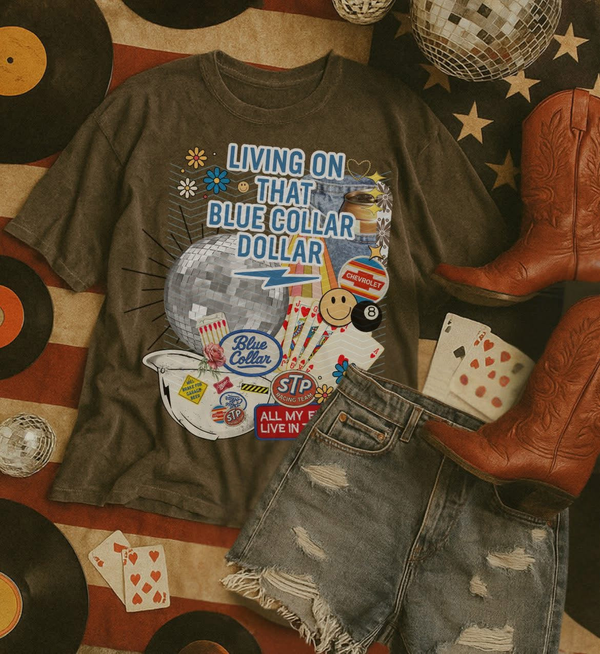 Living on that Blue Collar Dollar Comfort Colors Graphic Tee - Aaria Tees