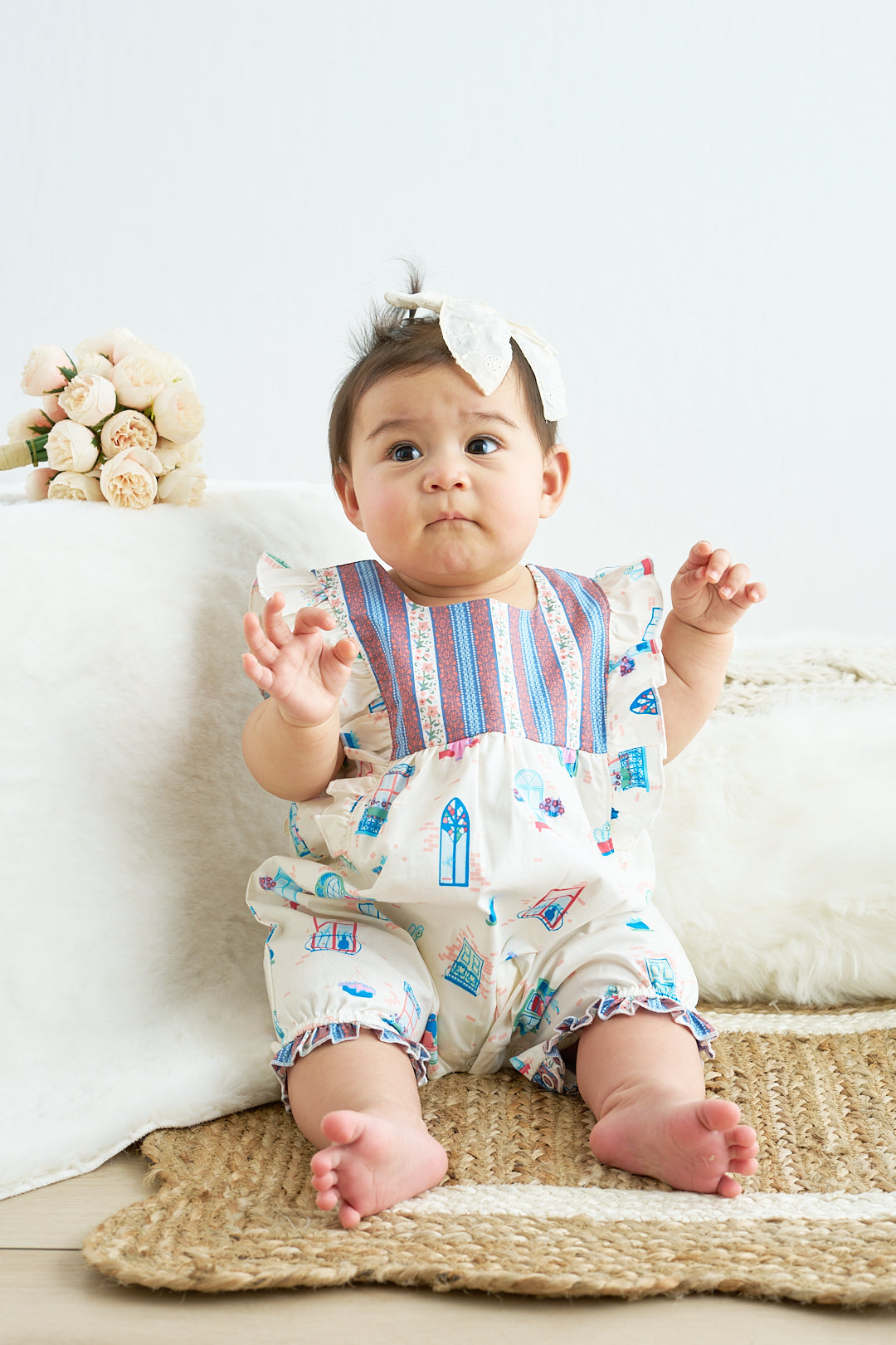 Platinum balcony print baby jumpsuit - Aaria Tees