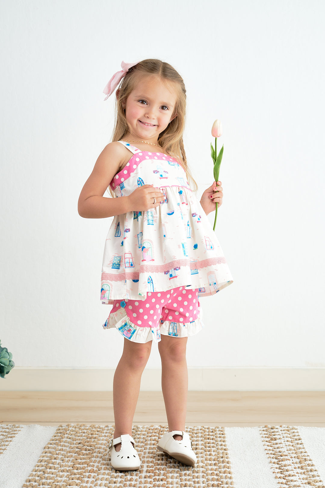 Platinum balcony print strap girl set - Aaria Tees Aaria Tees