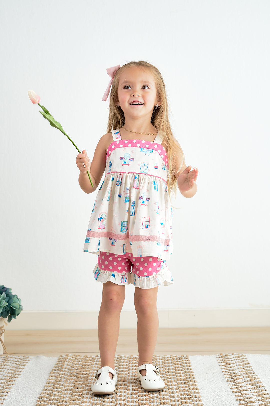 Platinum balcony print strap girl set - Aaria Tees Aaria Tees