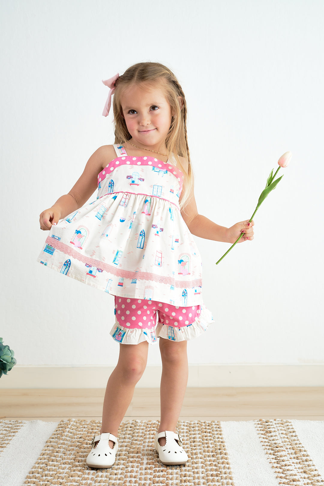 Platinum balcony print strap girl set - Aaria Tees Aaria Tees
