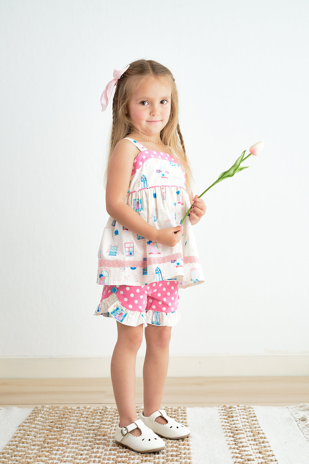Platinum balcony print strap girl set - Aaria Tees Aaria Tees