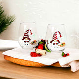 Painted Christmas Gnome Stemless Wine Glasses Aaria Tees