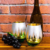 Green Pine Tree Stemless Wine Glasses Aaria Tees