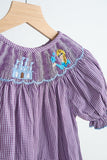 Purple castle hand smocked gingham girl romper Aaria Tees